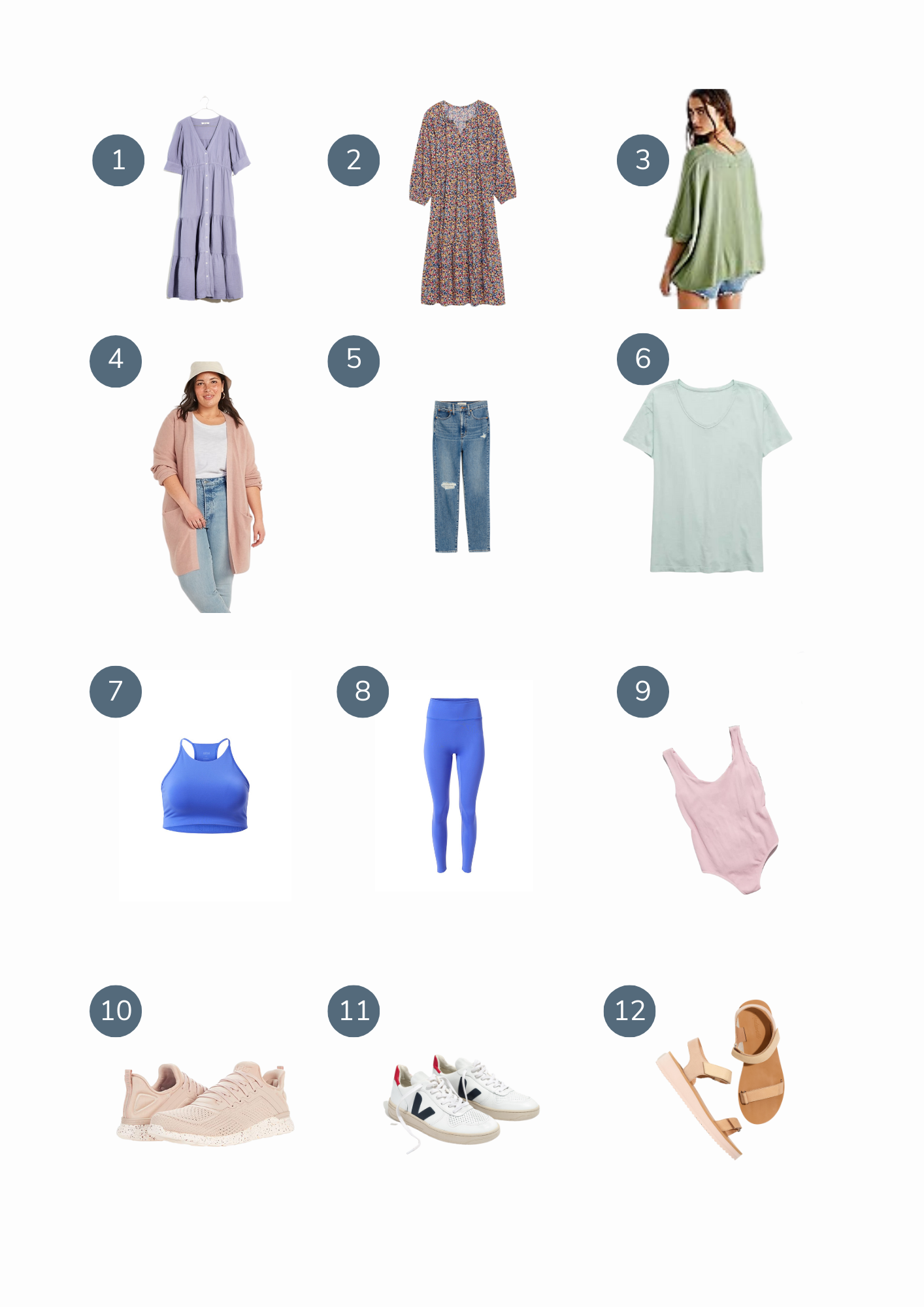 collage of pastel and brightly colored women's clothing options for spring